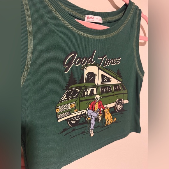 ROMWE Tops - 'Good Times' Green Ribbed skeleton Tank Top